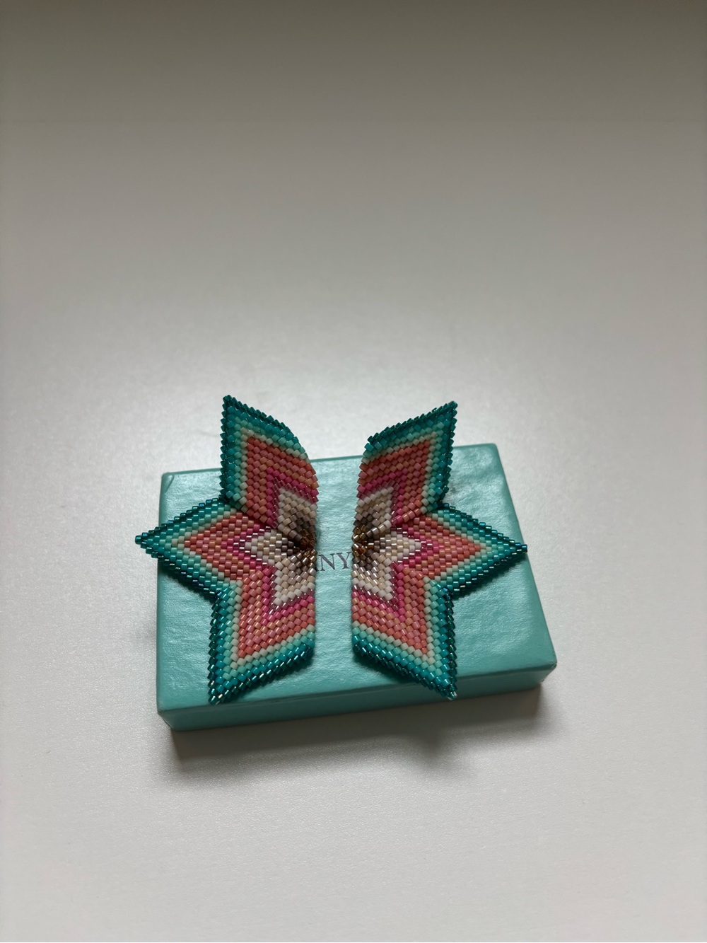 Handcrafted Teal and Pink Star Bead Drop Earrings